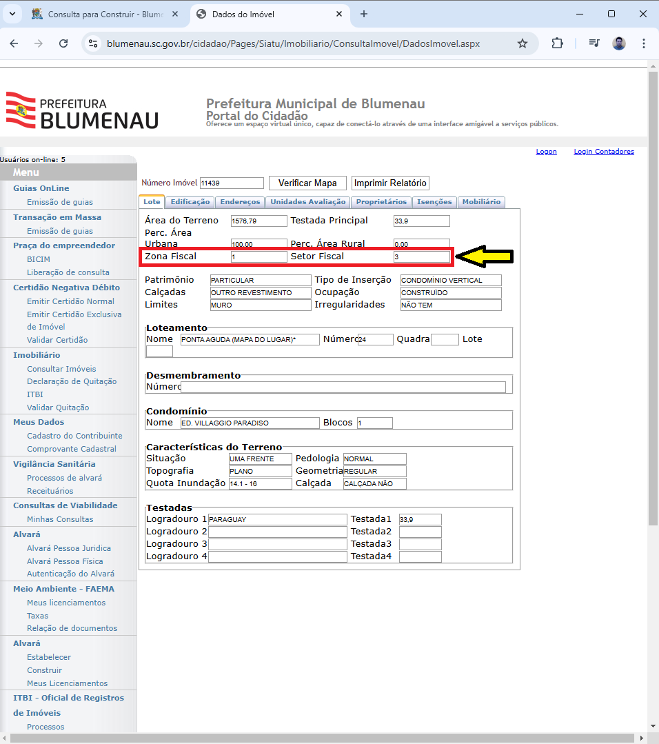 Exemplo Zona e Setor Fiscal